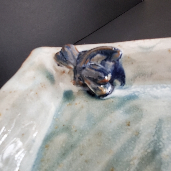 Signed Studio Art Pottery Rectangular Tray Cobalt Blue White Wash Coastal Decor - Picture 3 of 9